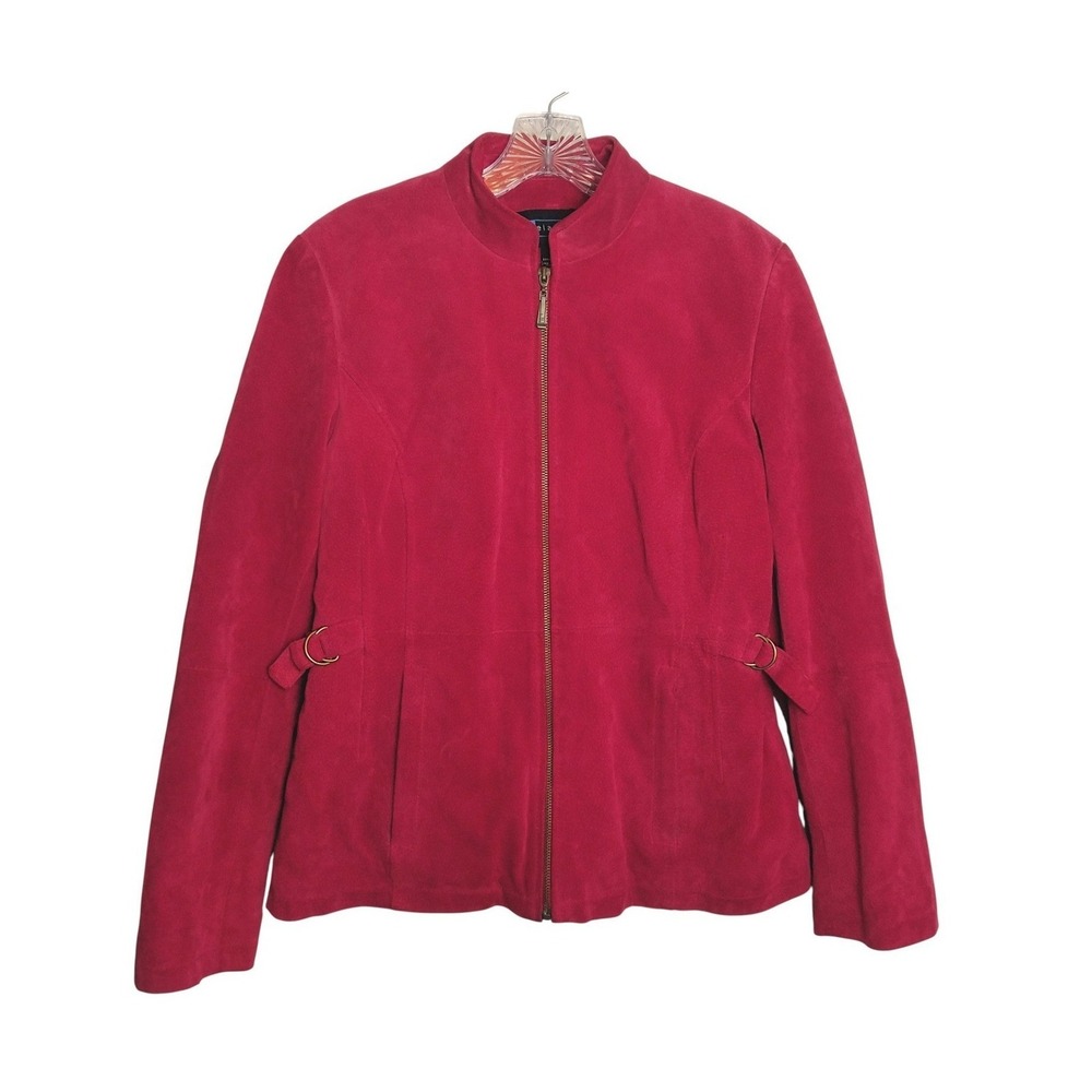 Relativity Red Genuine Suede Leather Zip Mock Neck Jacket M Moto Chic Streetwear